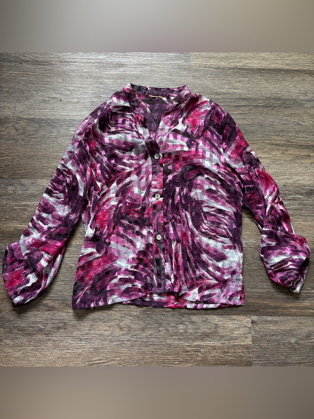 Button-Front Abstract Print Blouse in Pink and Purple